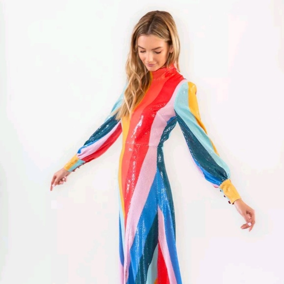 Olivia Rubin Maddie Sequin Rainbow Midi Dress 4 - Picture 3 of 9